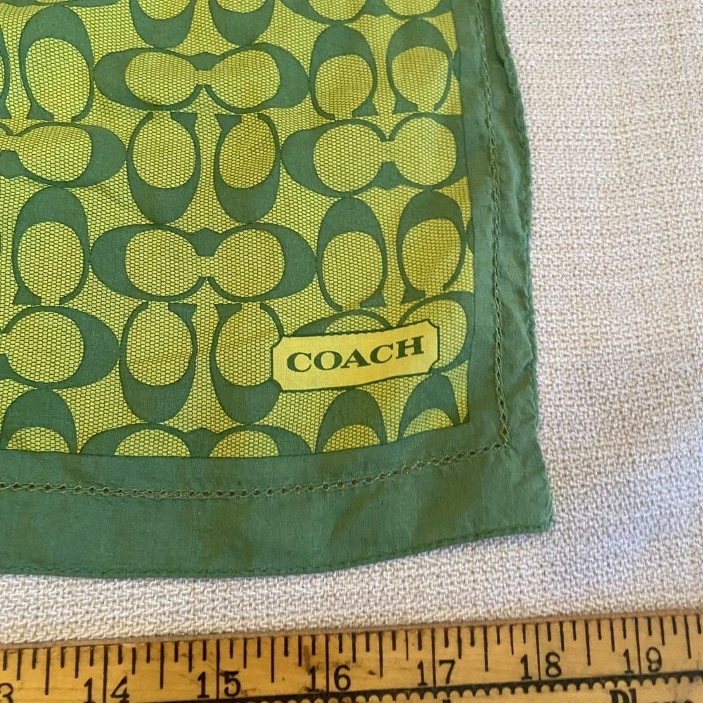 Vtg Y2K Coach Signature Silk Blend Scarf Bandana Green